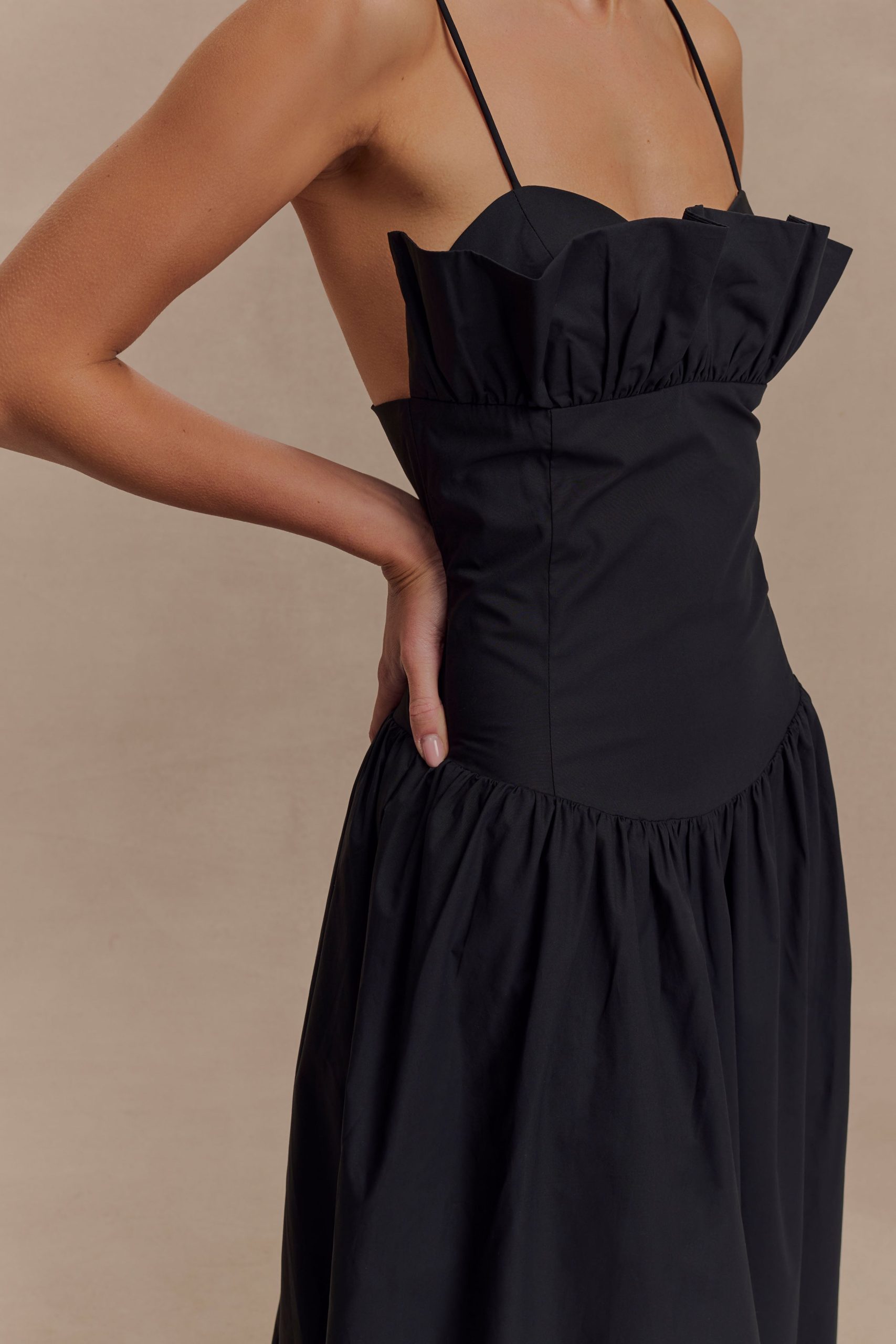 Janis Cotton Frill Maxi Dress - Black - Image 3