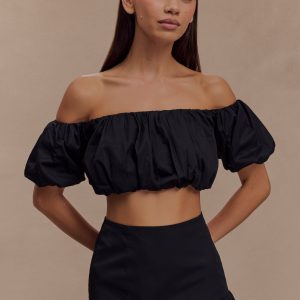 Autumn Off Shoulder Bubble Top - Black