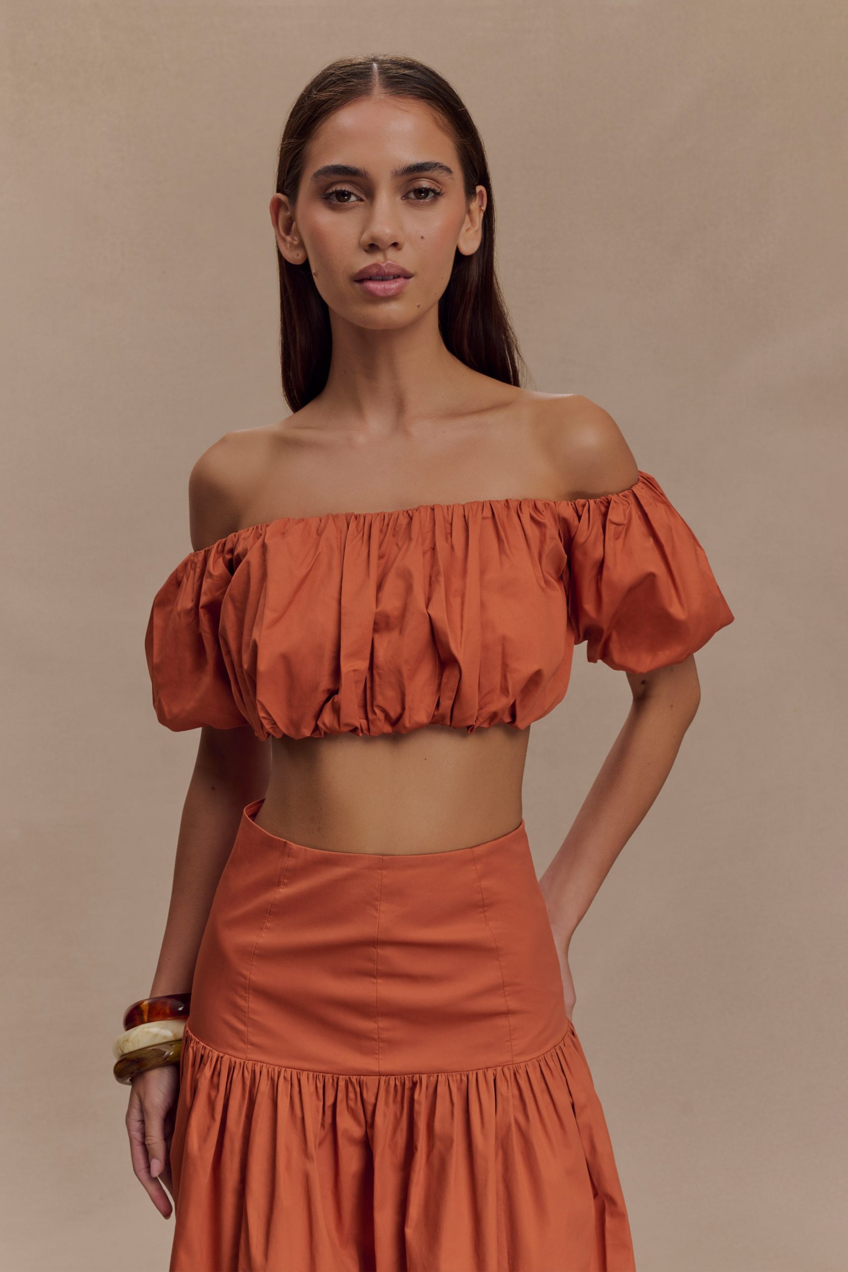 Autumn Off Shoulder Bubble Top - Burnt Orange - Image 2