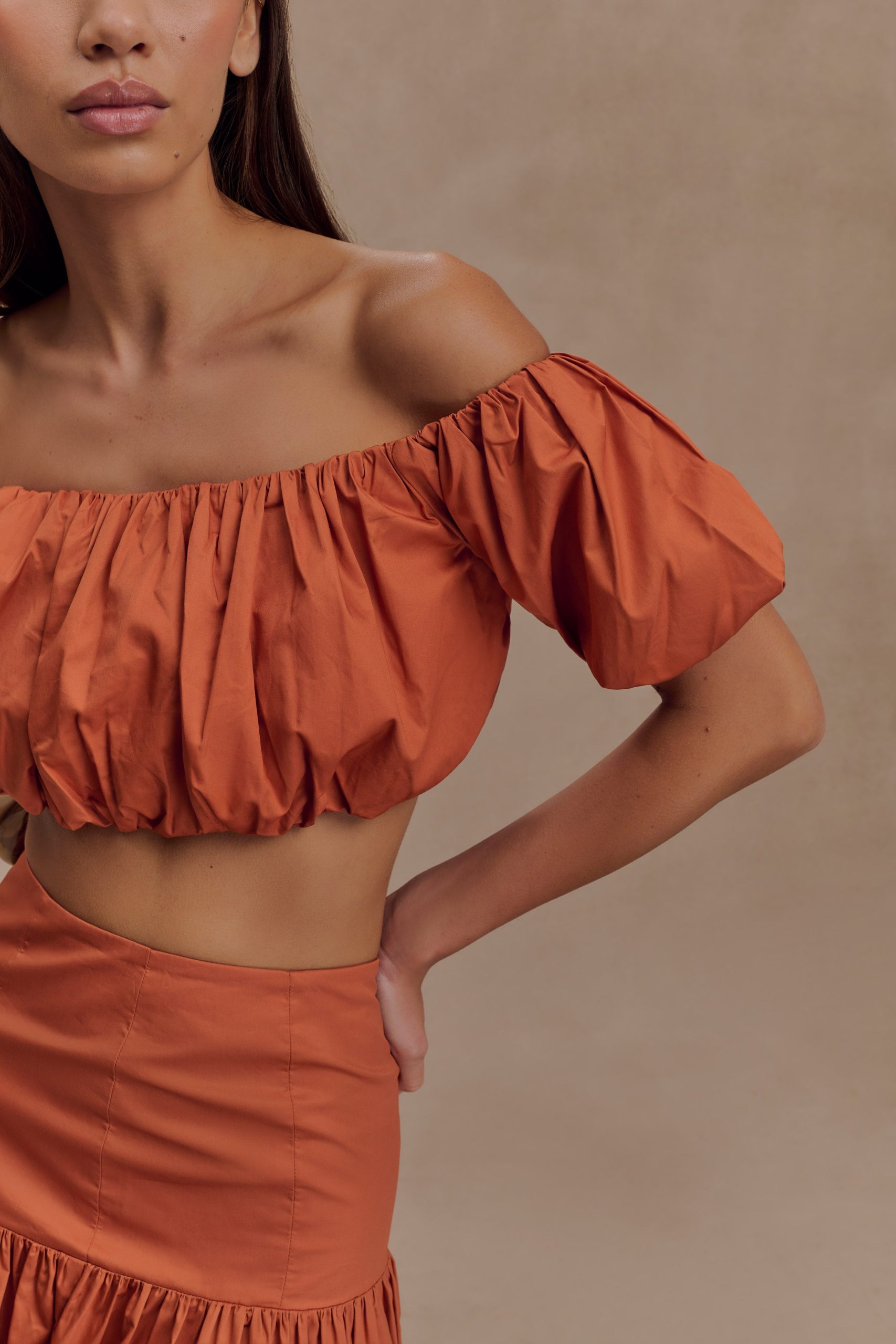 Autumn Off Shoulder Bubble Top - Burnt Orange - Image 4