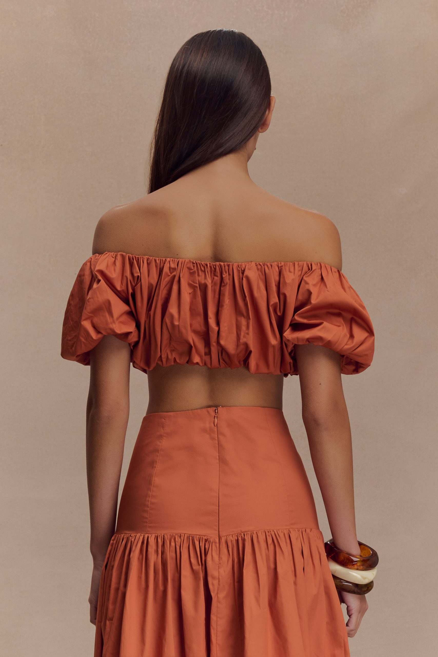 Autumn Off Shoulder Bubble Top - Burnt Orange - Image 3