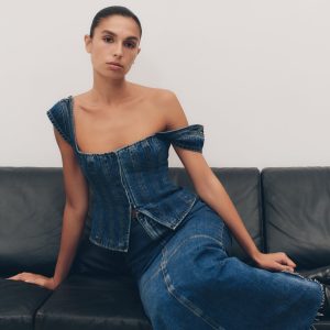Loretta Cap Sleeve Denim Top - Washed Dark Blue