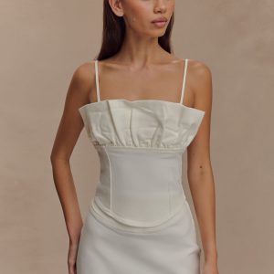 Cecilia Denim Frill Corset - White