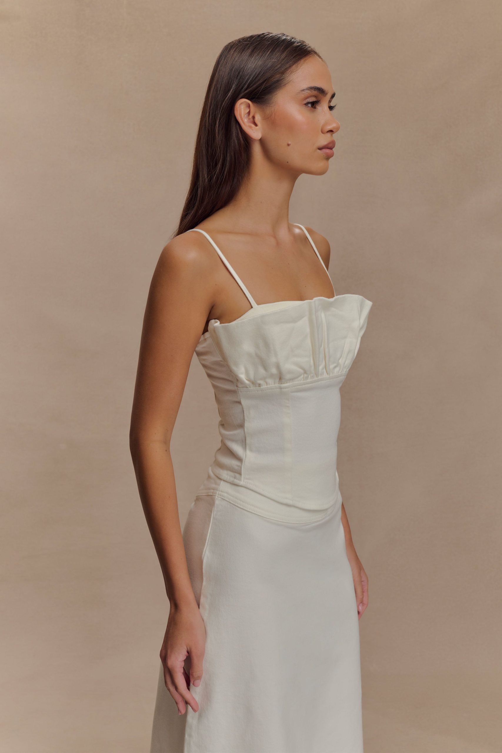 Cecilia Denim Frill Corset - White - Image 4