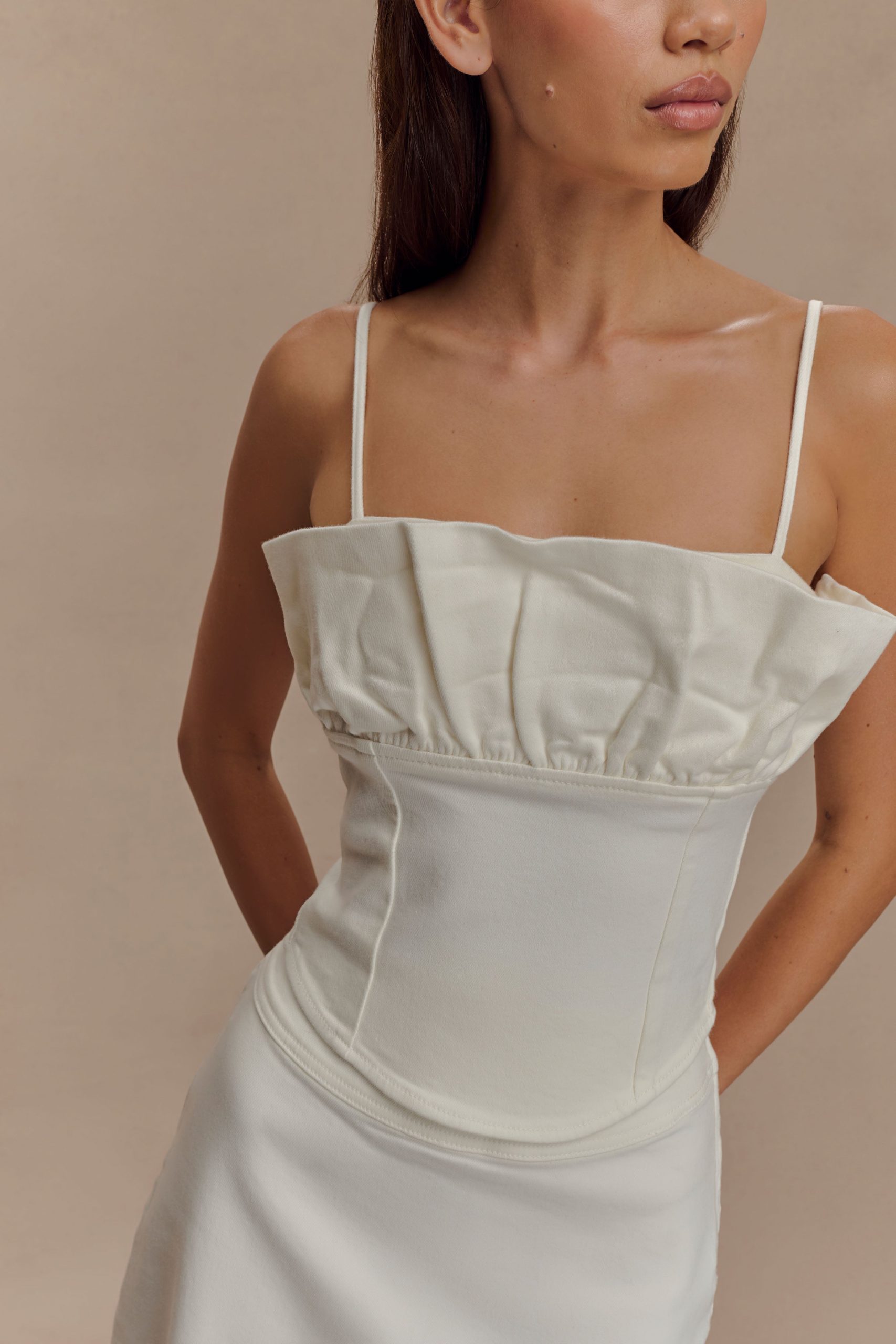 Cecilia Denim Frill Corset - White - Image 3