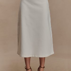 Cecilia Denim A-Line Midi Skirt - White