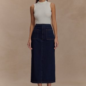 Fallon Denim Midi Skirt - Indigo Blue