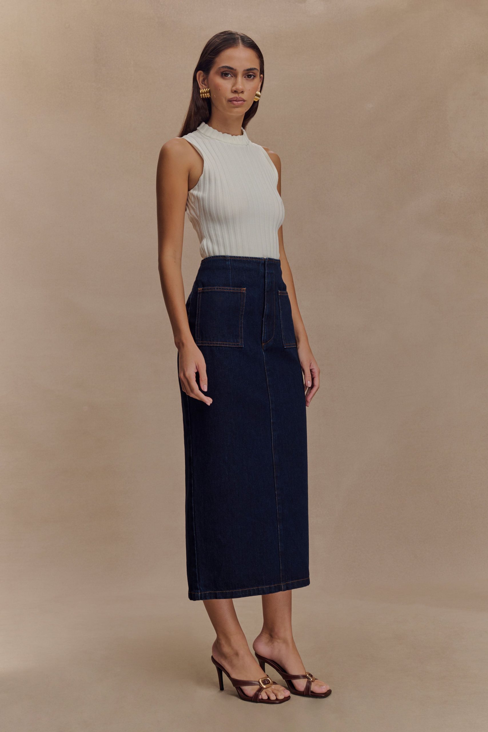Fallon Denim Midi Skirt - Indigo Blue - Image 5