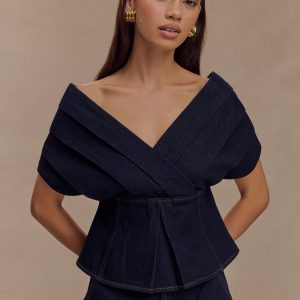 Rayne Off Shoulder Denim Top - Indigo Blue