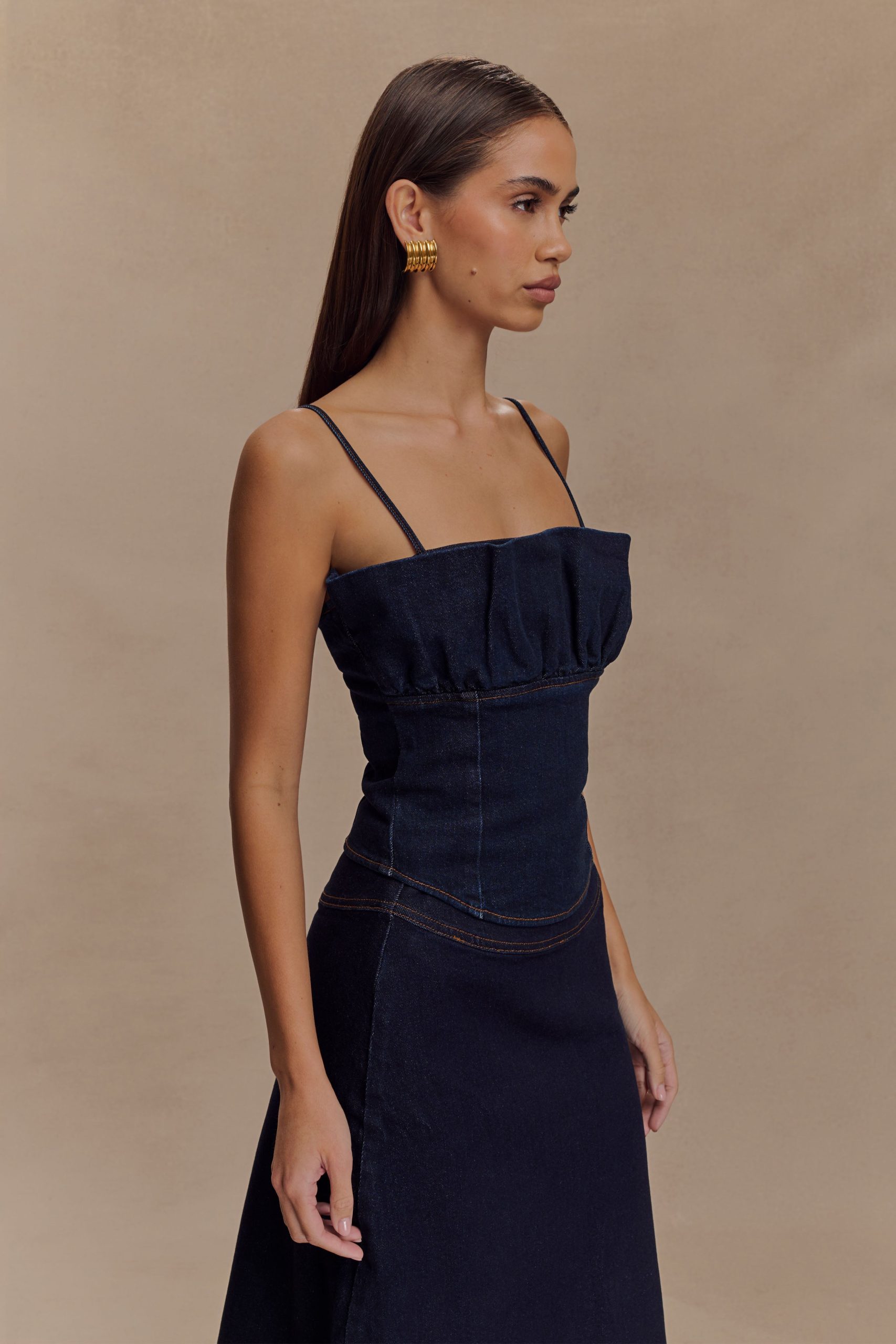 Cecilia Denim Frill Corset - Indigo Blue - Image 3