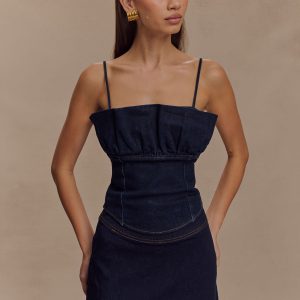Cecilia Denim Frill Corset - Indigo Blue