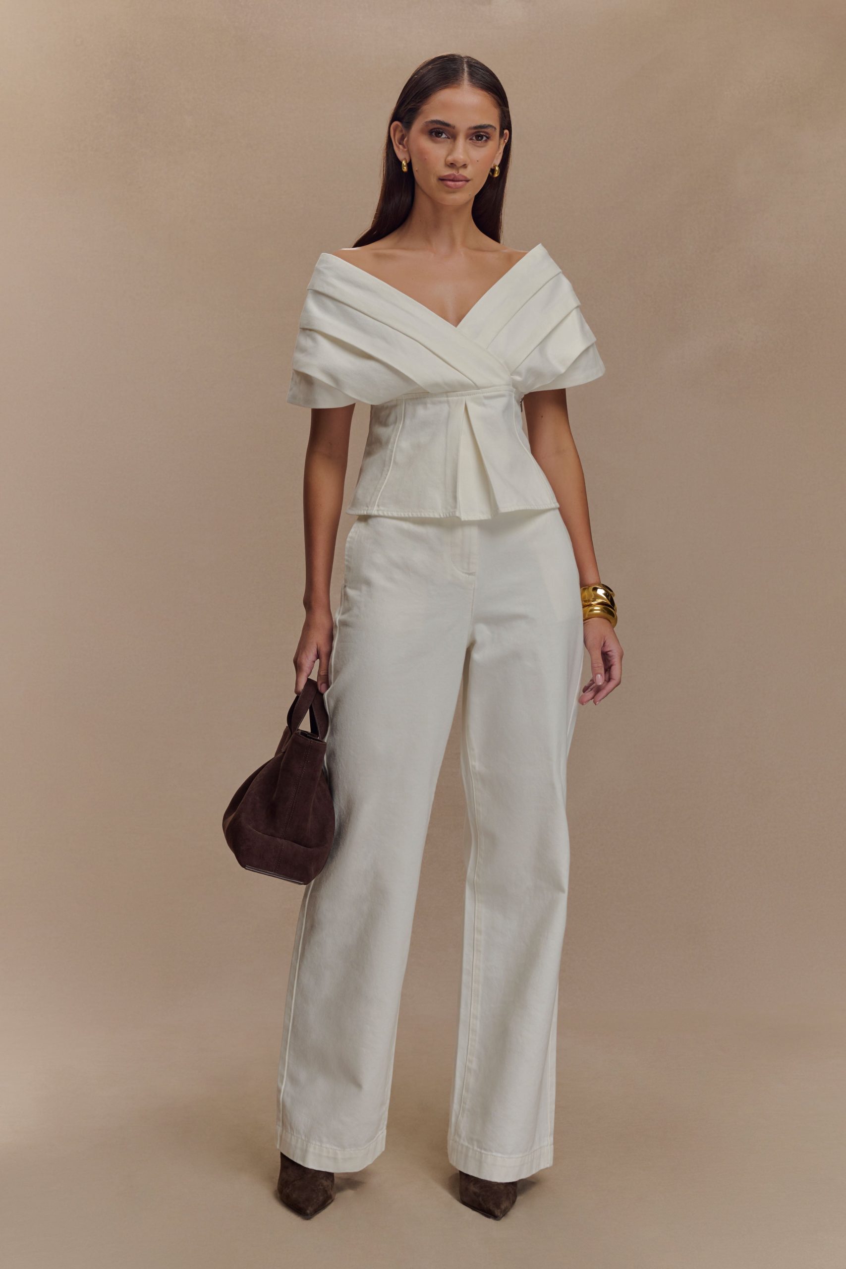 Rayne Off Shoulder Denim Top - White - Image 6