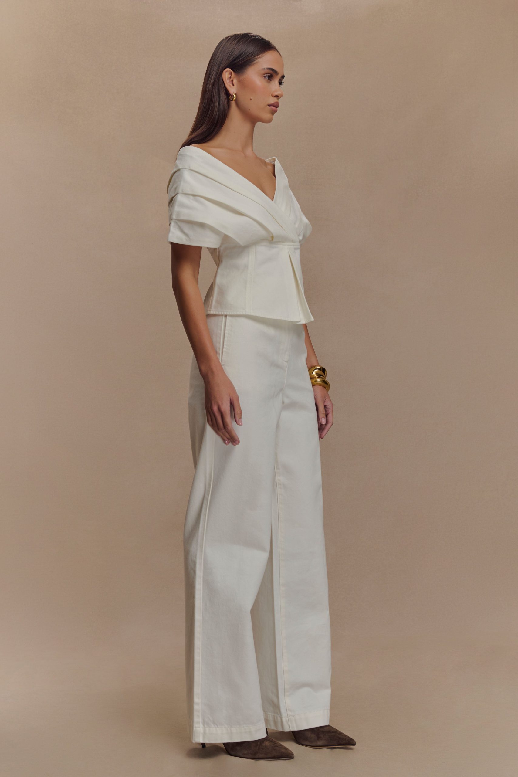 Rayne Off Shoulder Denim Top - White - Image 4