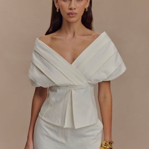 Rayne Off Shoulder Denim Top - White
