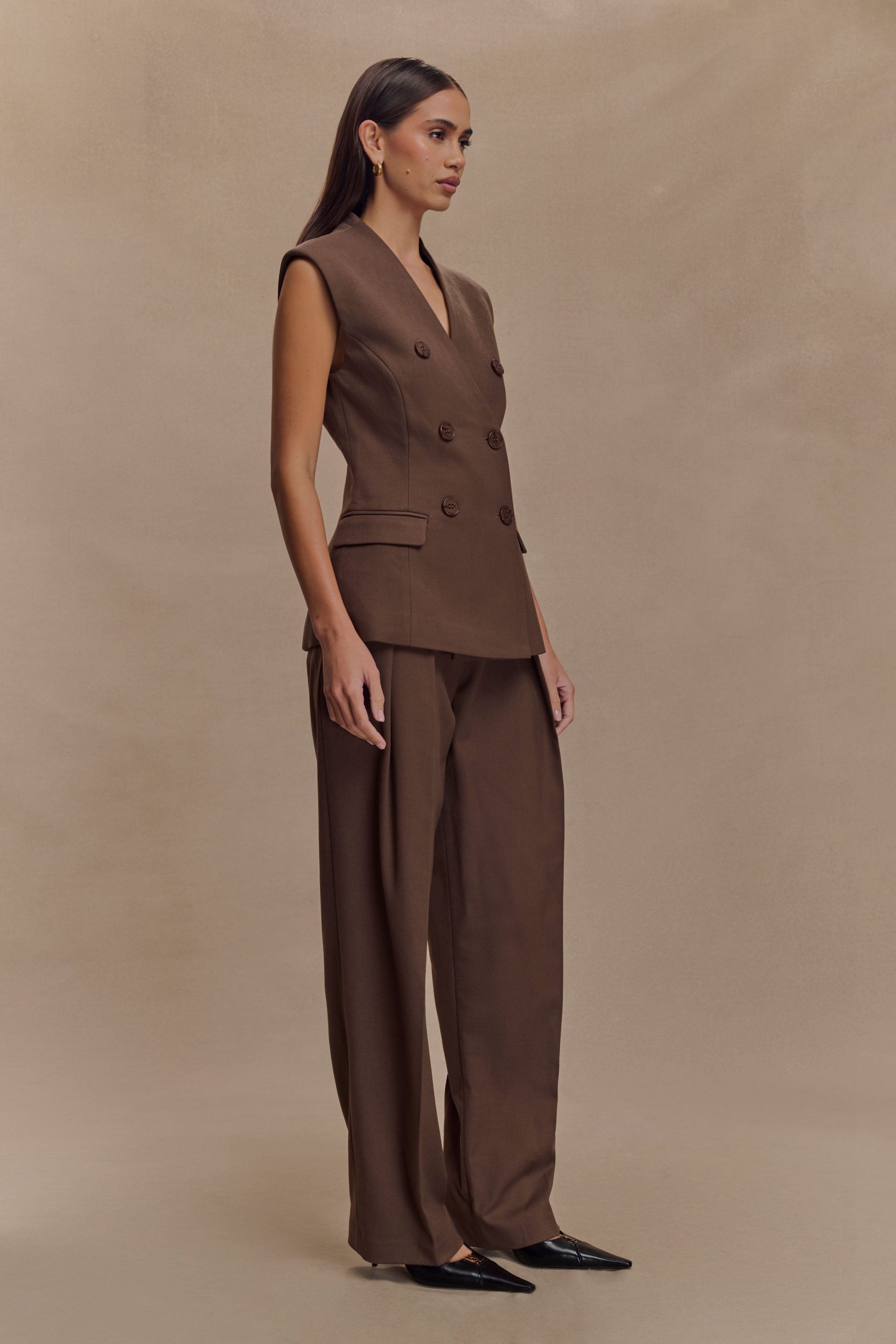 Penelope Pleated High Waisted Pants - Chocolate - Image 5