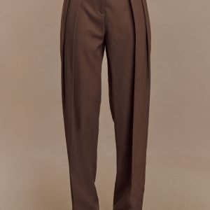 Penelope Pleated High Waisted Pants - Chocolate