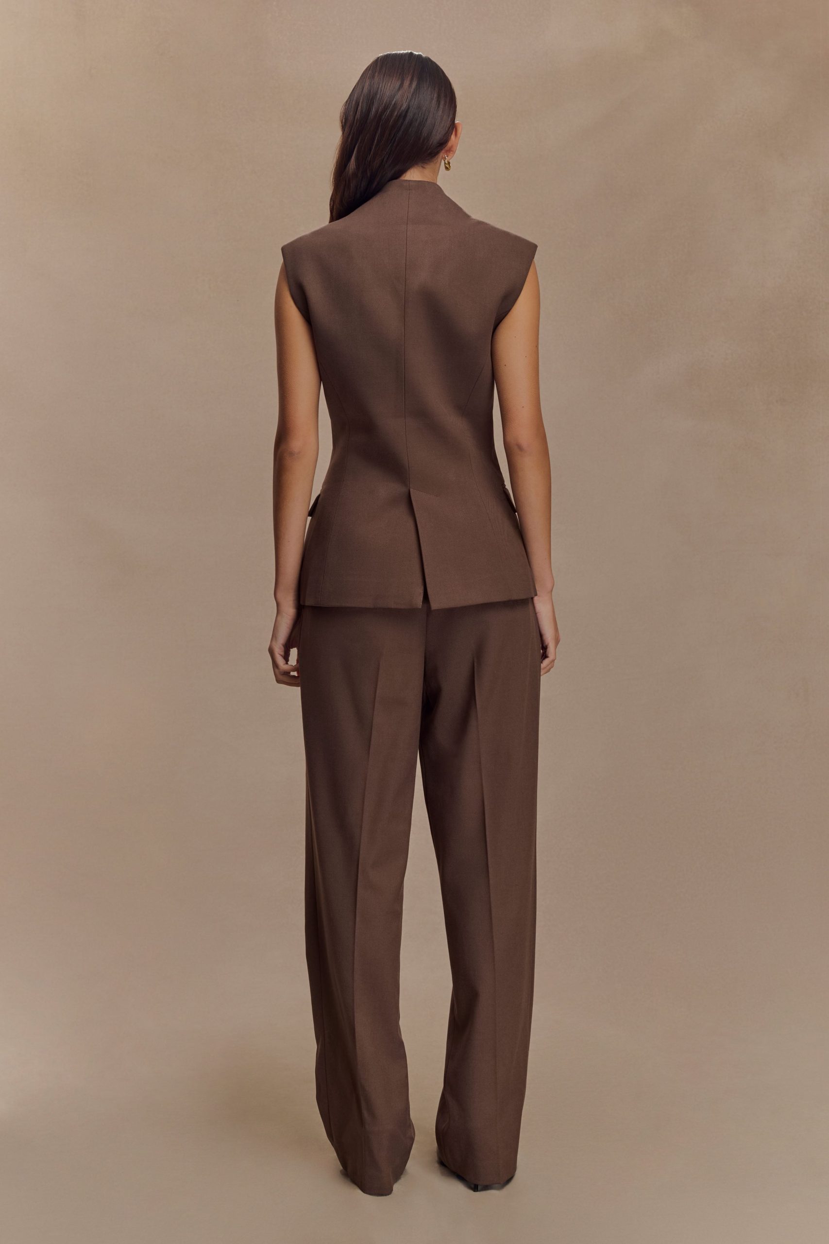 Penelope Suiting Sleeveless Blazer - Chocolate - Image 4