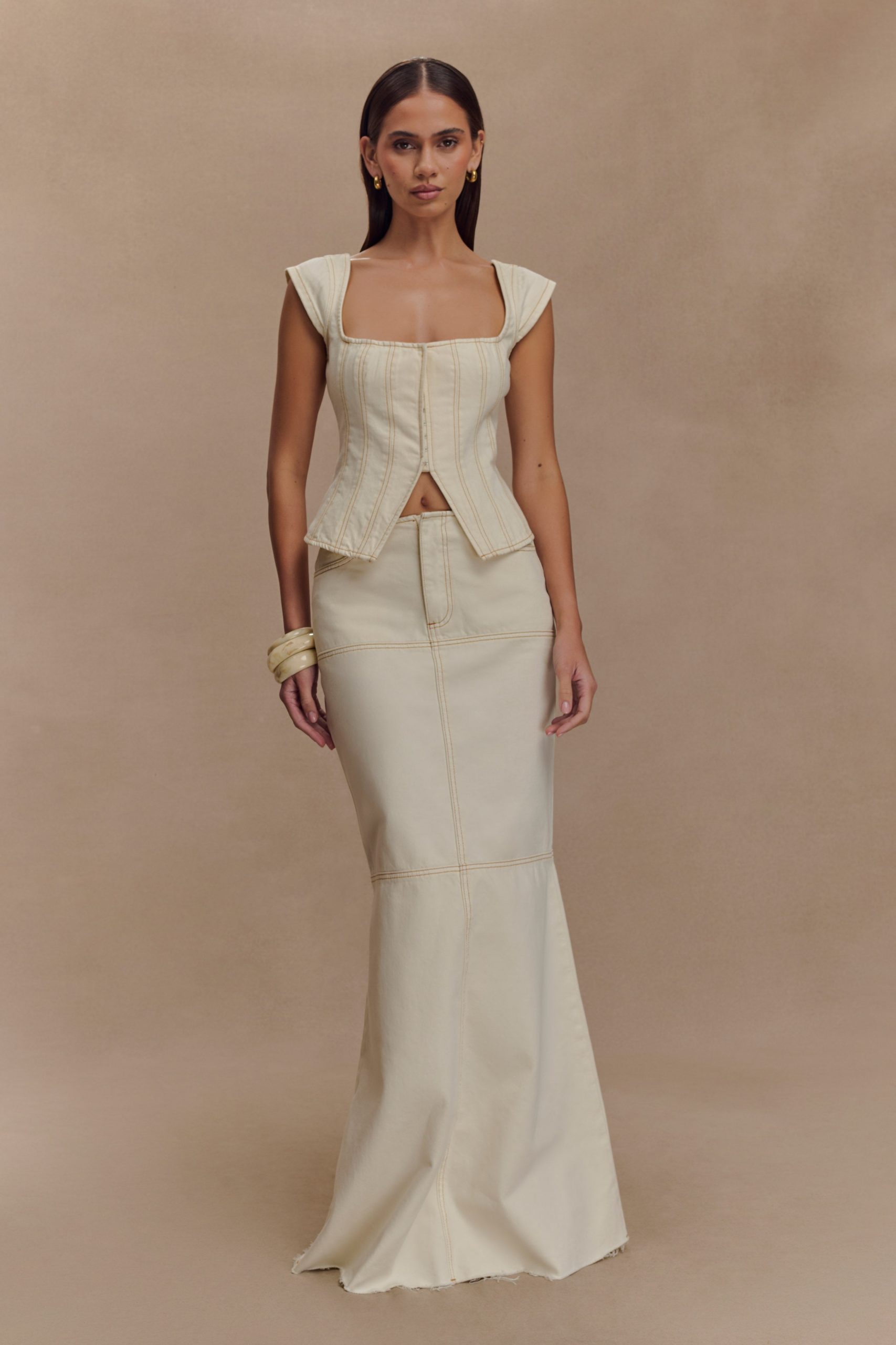 Loretta Denim Maxi Skirt - Ecru - Image 2