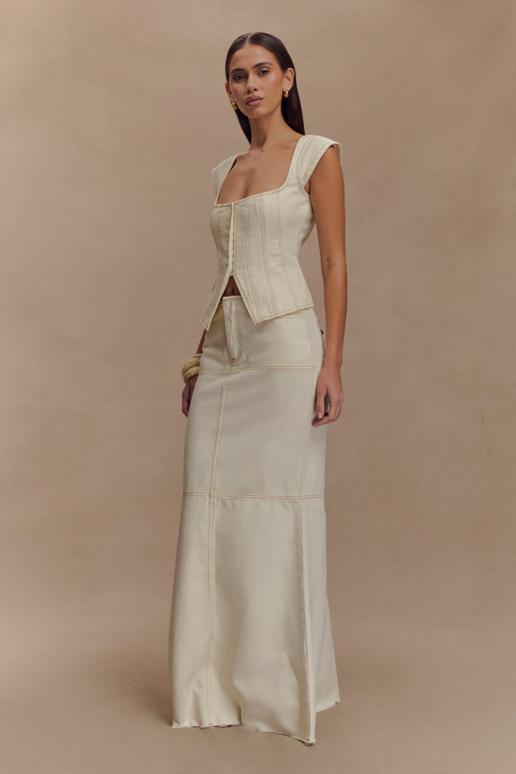 Loretta Denim Maxi Skirt - Ecru - Image 4