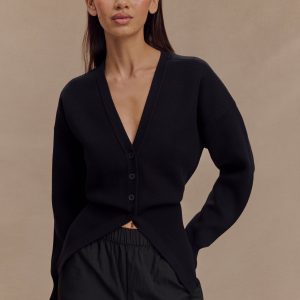 Alexia Buttoned Oversized Cardigan - Black