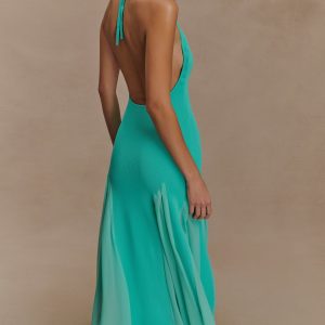 Soleil Knit And Mesh Halter Maxi Dress - Lagoon