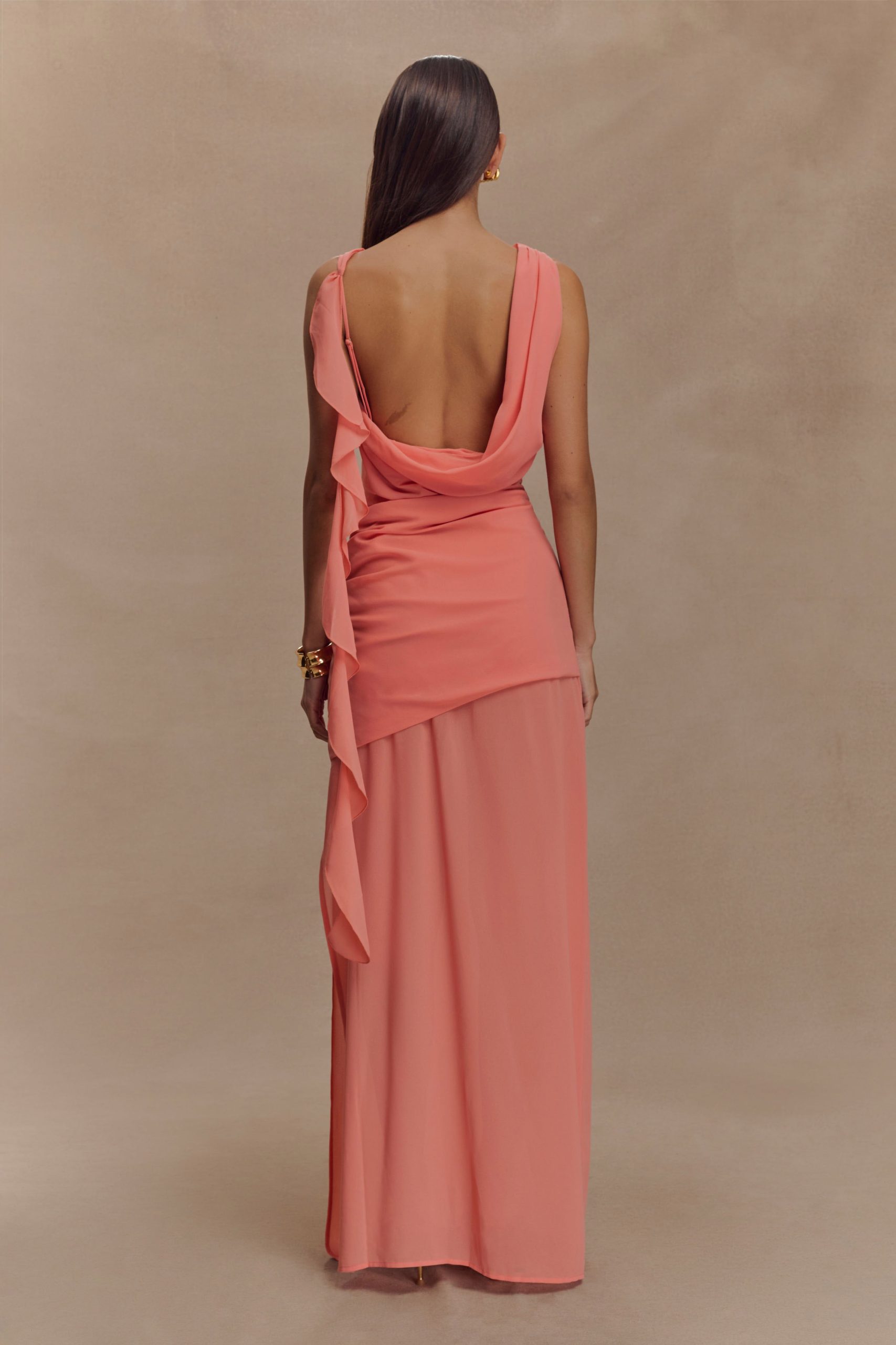 Daria Draped Chiffon Maxi Dress - Pastel Nectarine - Image 2
