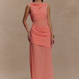 Daria Draped Chiffon Maxi Dress - Pastel Nectarine