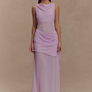 Daria Draped Chiffon Maxi Dress - Light Lilac