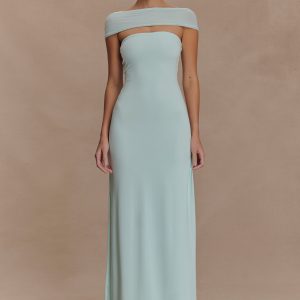 Aurora Slinky And Mesh Split Maxi Dress - Lagoon