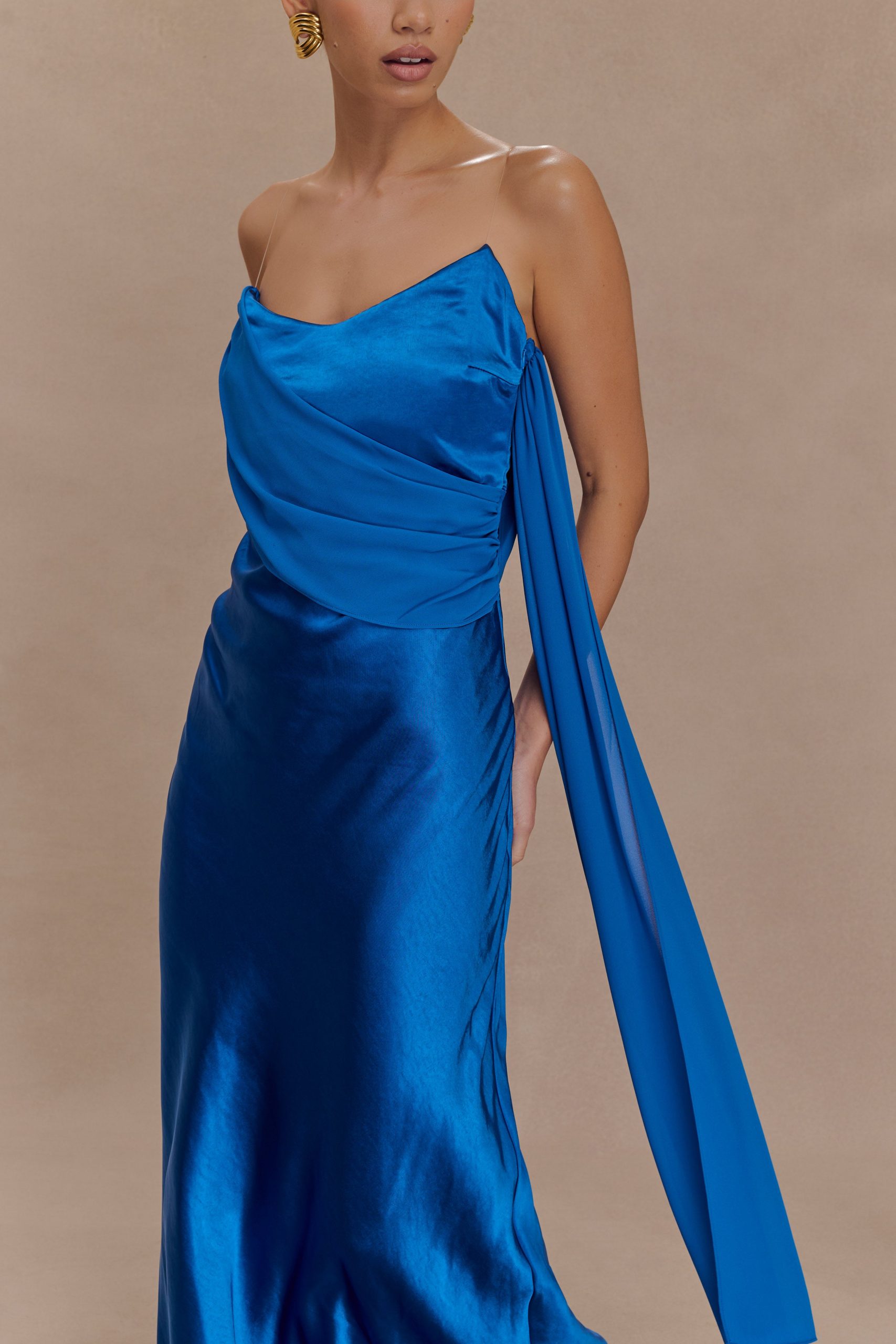 Carah Satin And Chiffon Maxi Dress - Cobalt - Image 5