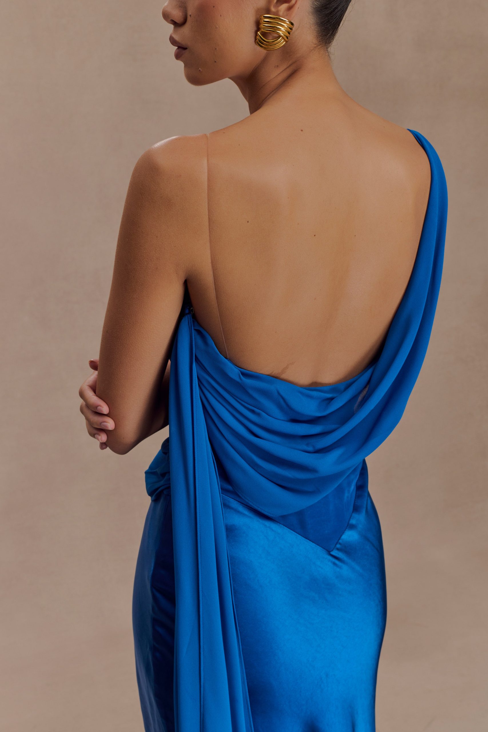 Carah Satin And Chiffon Maxi Dress - Cobalt - Image 3