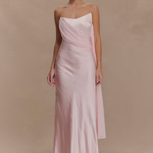 Carah Satin And Chiffon Maxi Dress - Pale Pink
