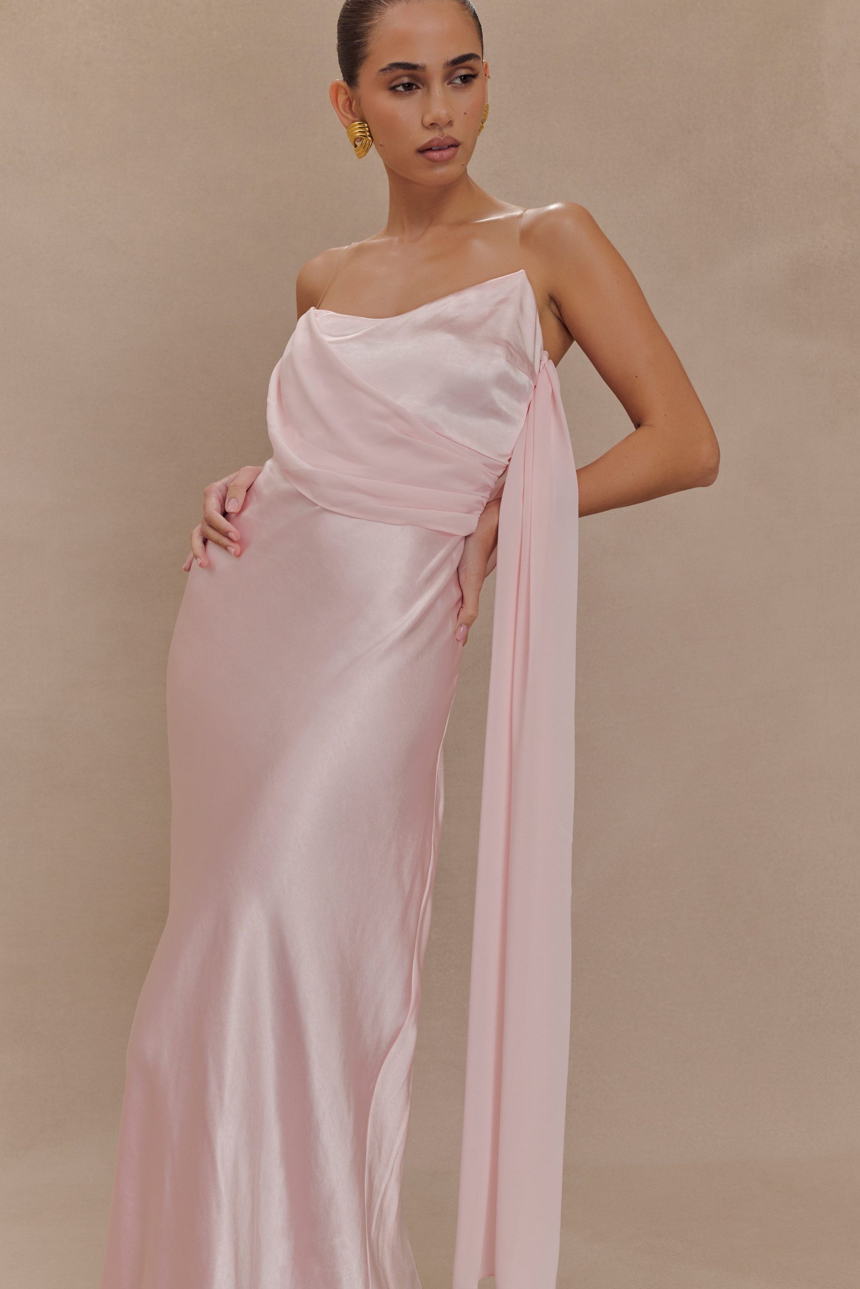 Carah Satin And Chiffon Maxi Dress - Pale Pink - Image 4