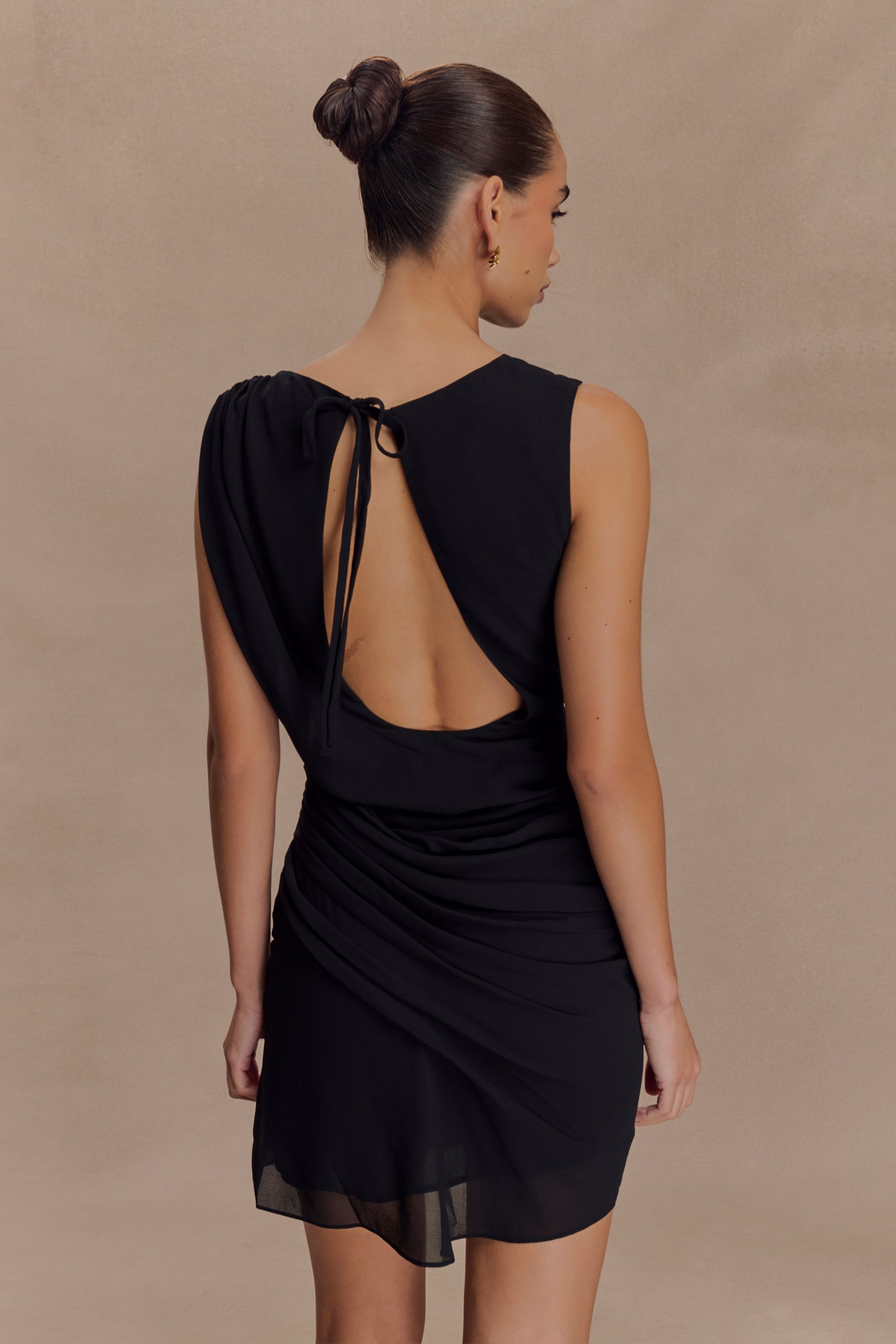 Oria Chiffon Mini Dress - Black - Image 2