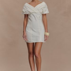 Pascale Off Shoulder Denim Mini Dress - White
