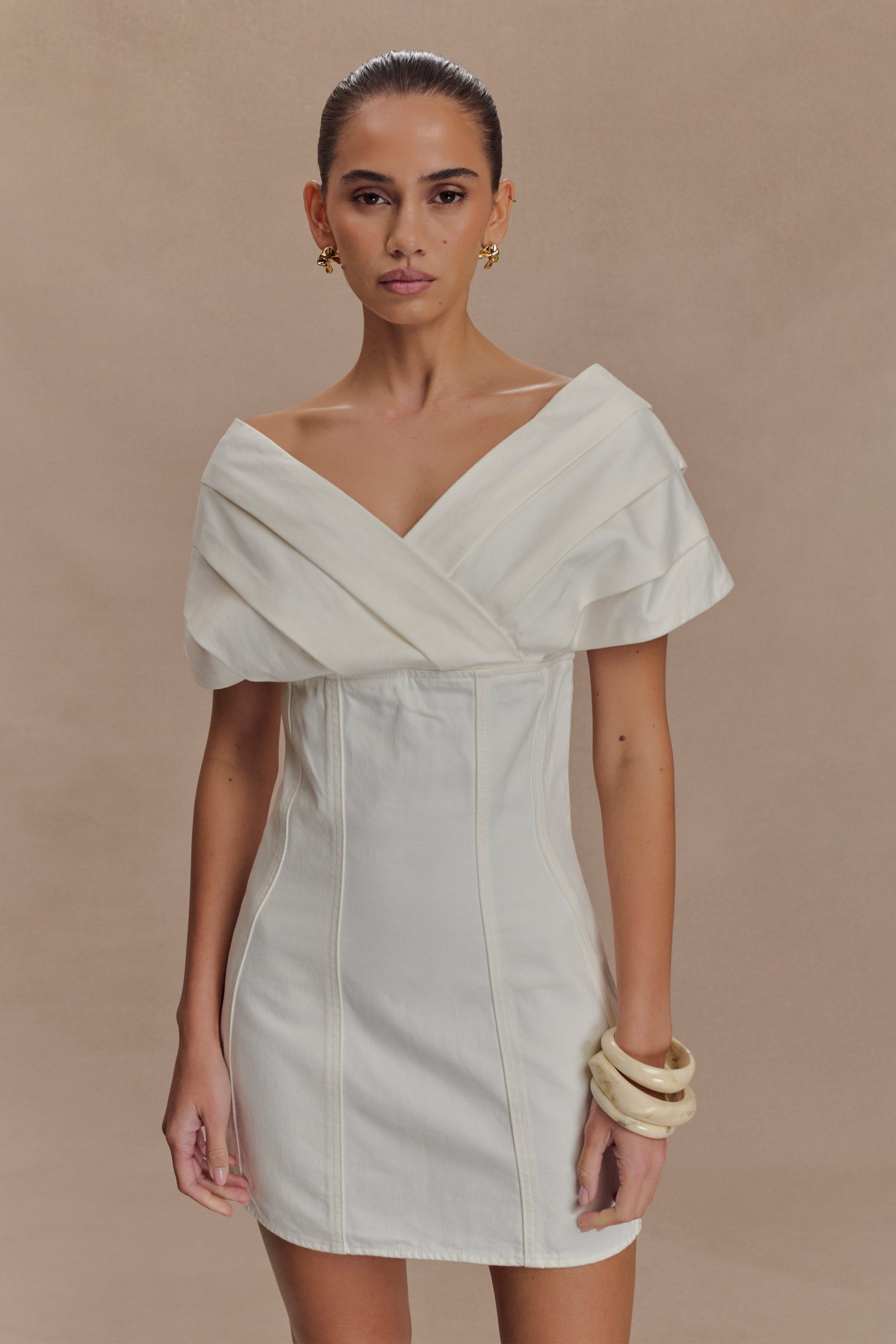 Pascale Off Shoulder Denim Mini Dress - White - Image 5