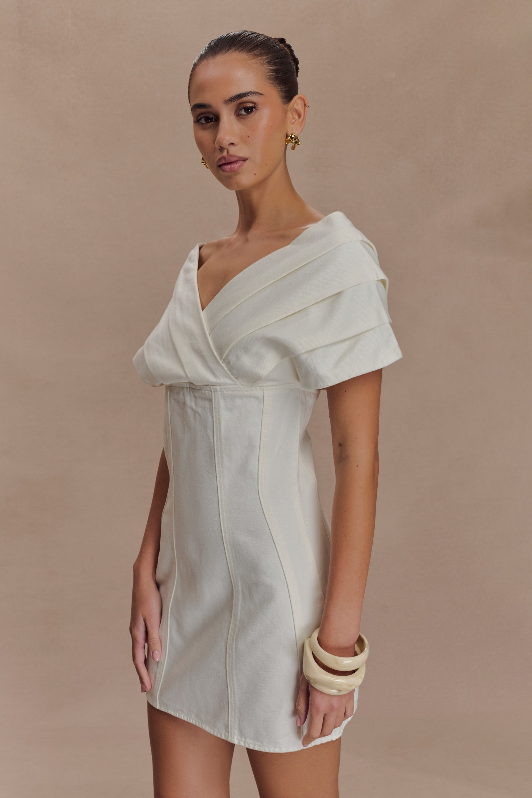 Pascale Off Shoulder Denim Mini Dress - White - Image 4