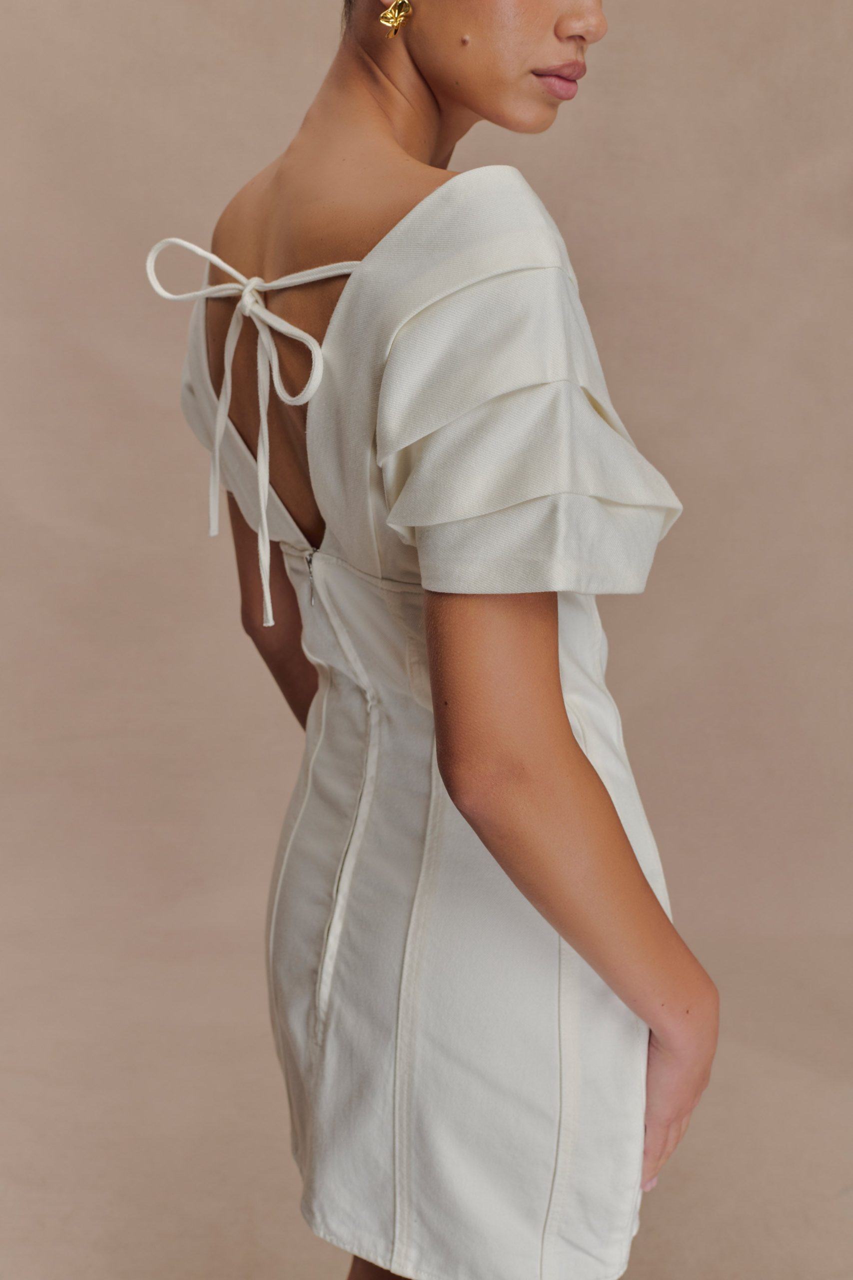 Pascale Off Shoulder Denim Mini Dress - White - Image 3