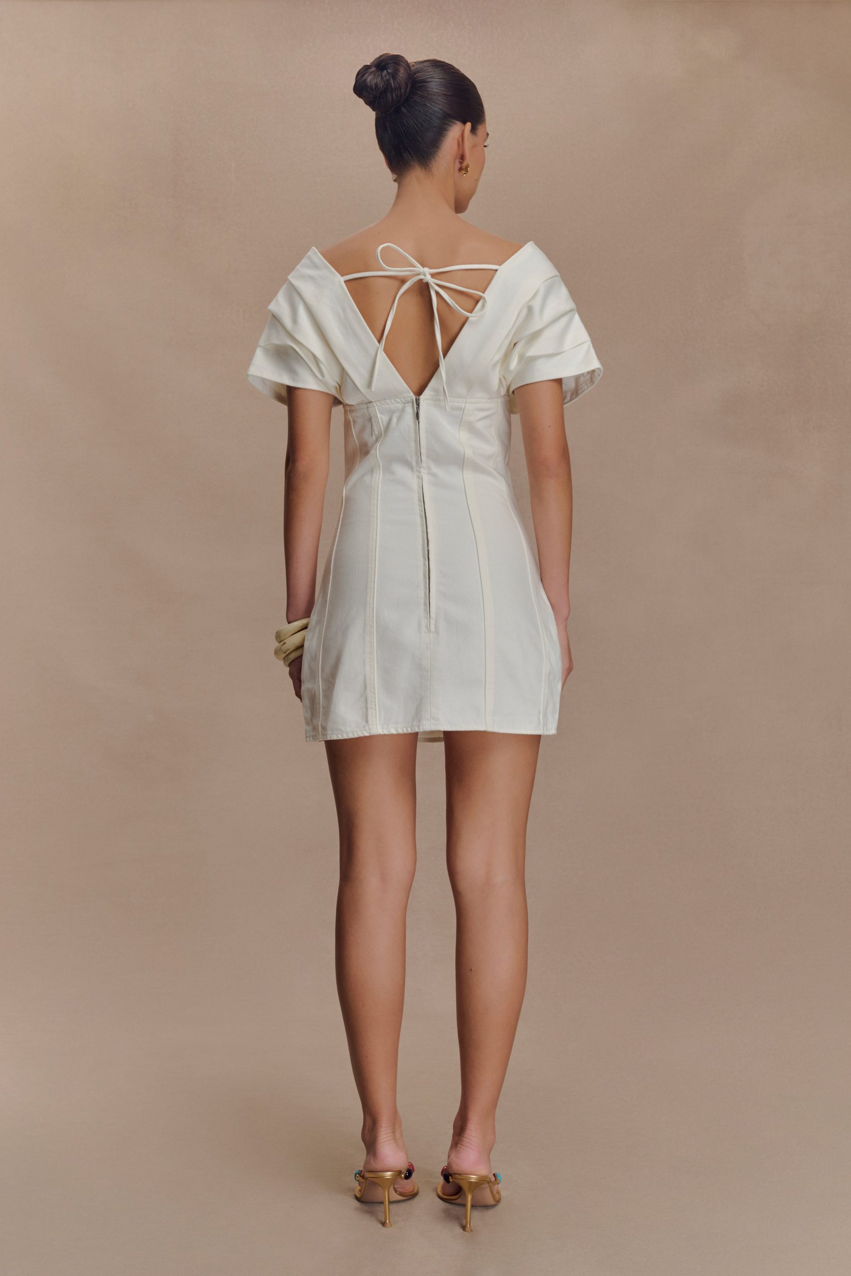 Pascale Off Shoulder Denim Mini Dress - White - Image 2