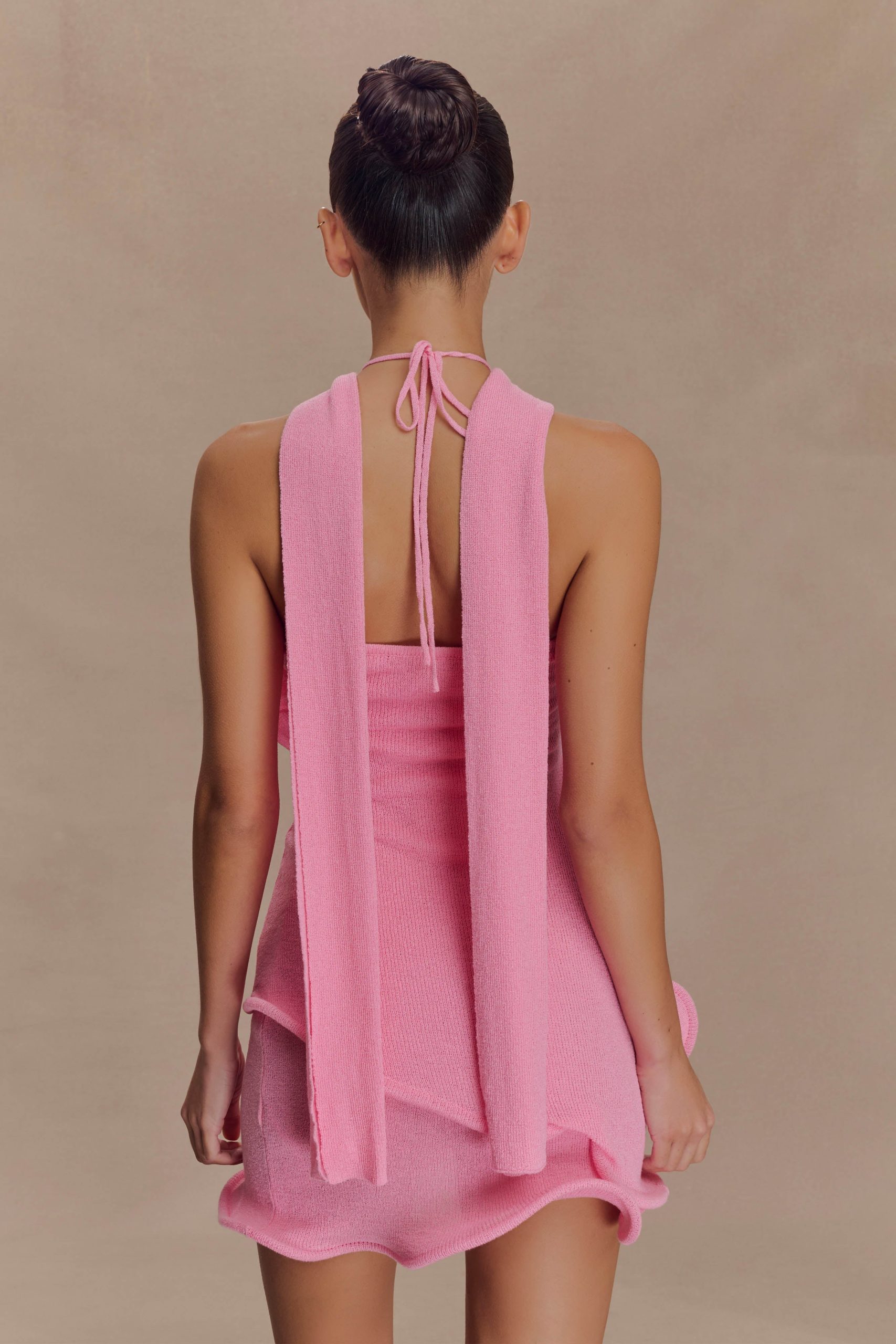 Caprice Halter Knit Mini Dress - Bubblegum Pink - Image 3