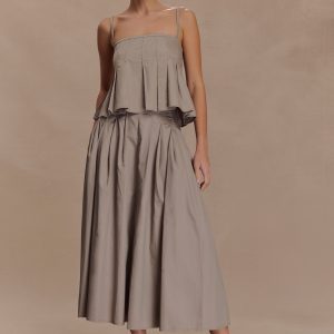 Mae A-Line Midi Skirt - Pebble Brown