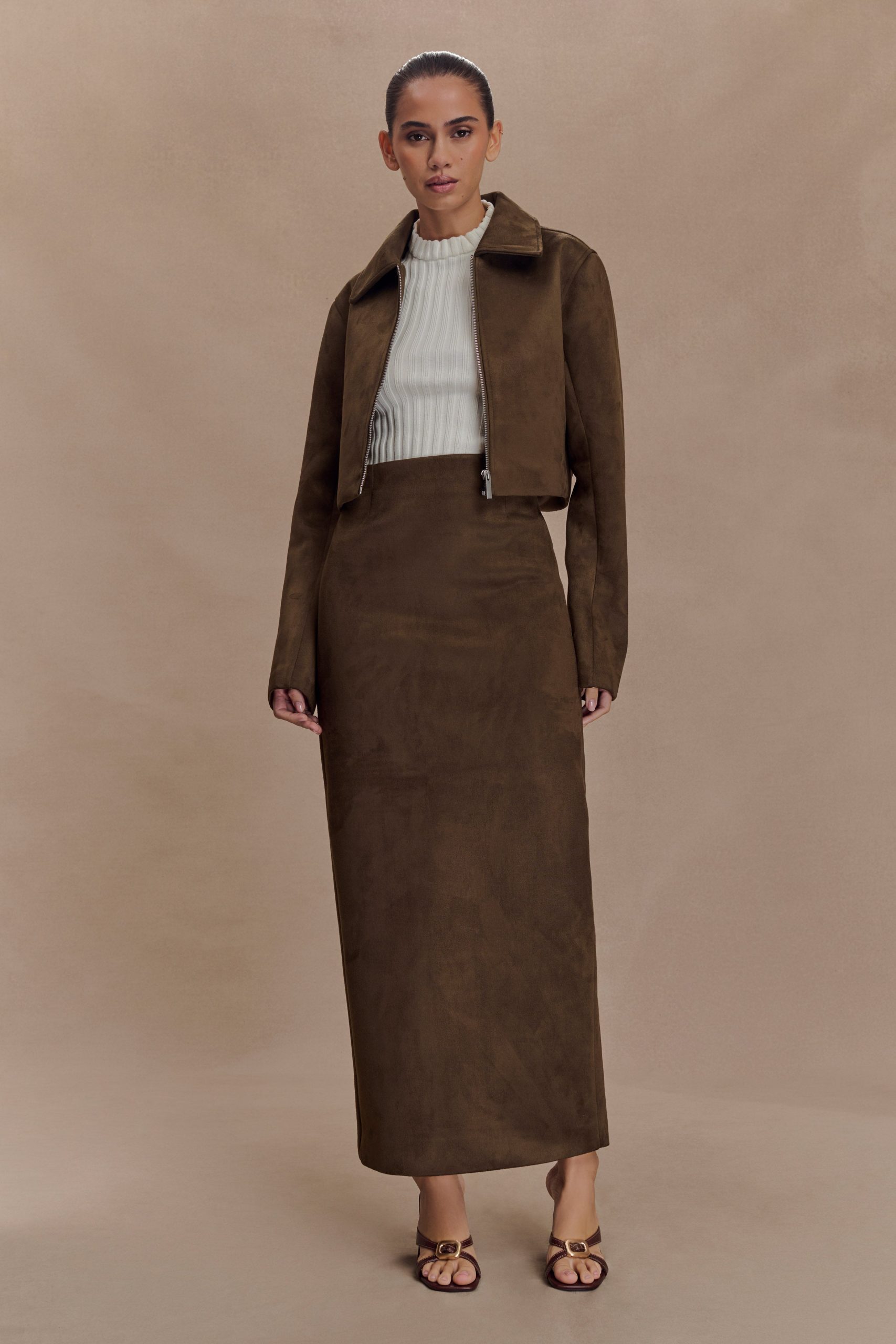 Hayes Faux Suede Collared Jacket - Chocolate - Image 7