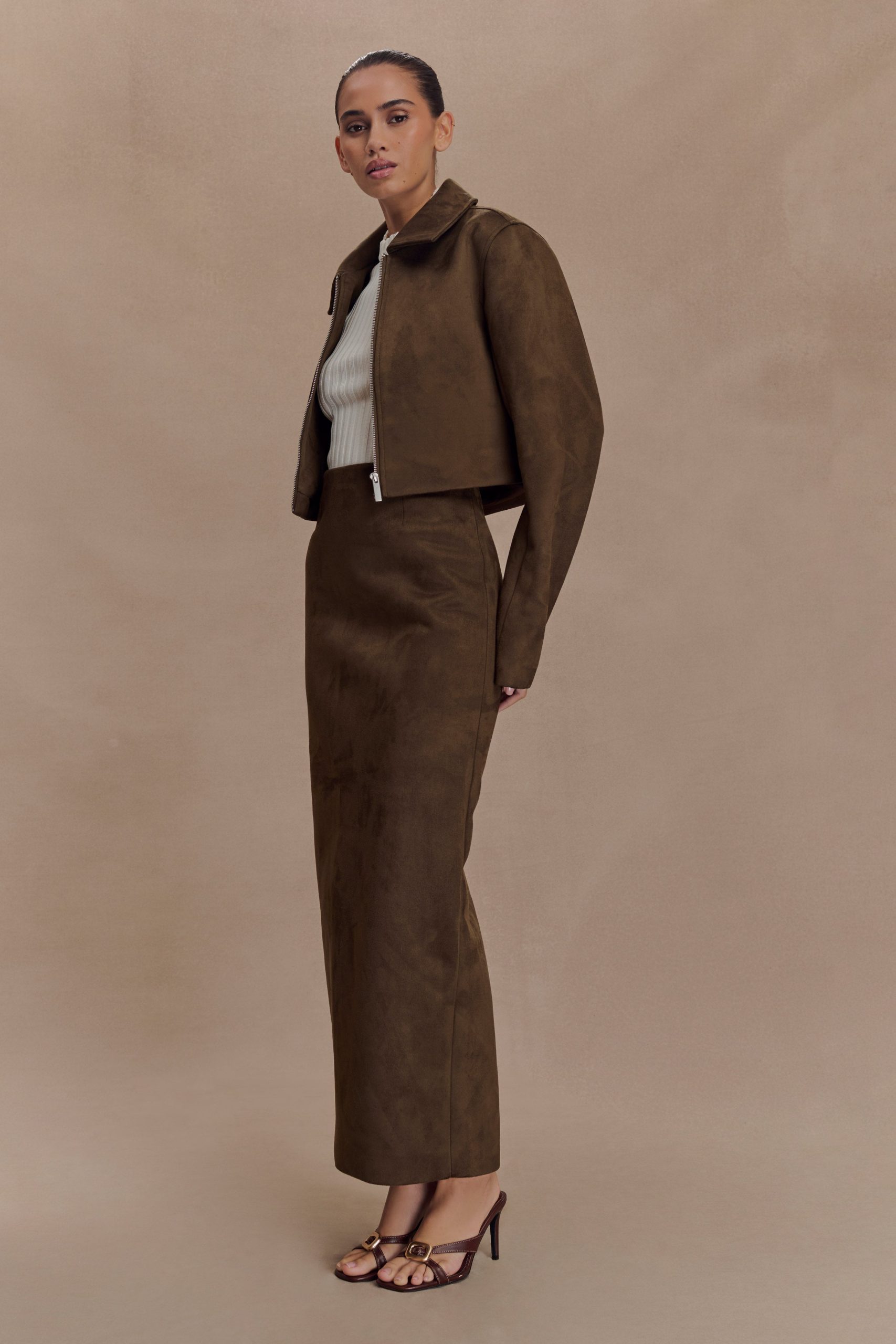 Hayes Faux Suede Collared Jacket - Chocolate - Image 8