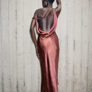 Yvette Slip Maxi Dress With Asymmetrical Hem - Brown Cherry