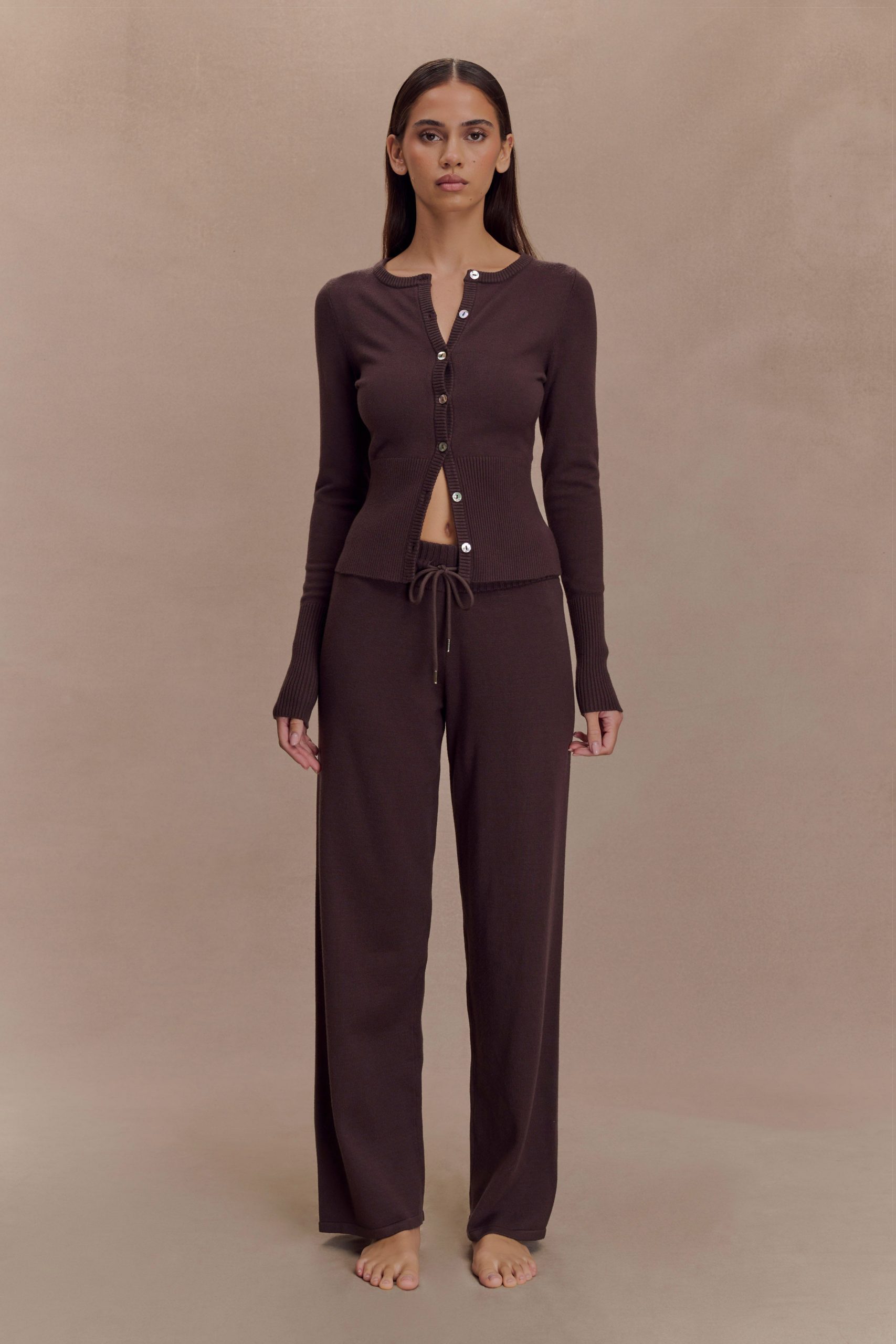 Reese Fitted Knit Cardigan - Dark Chocolate - Image 6