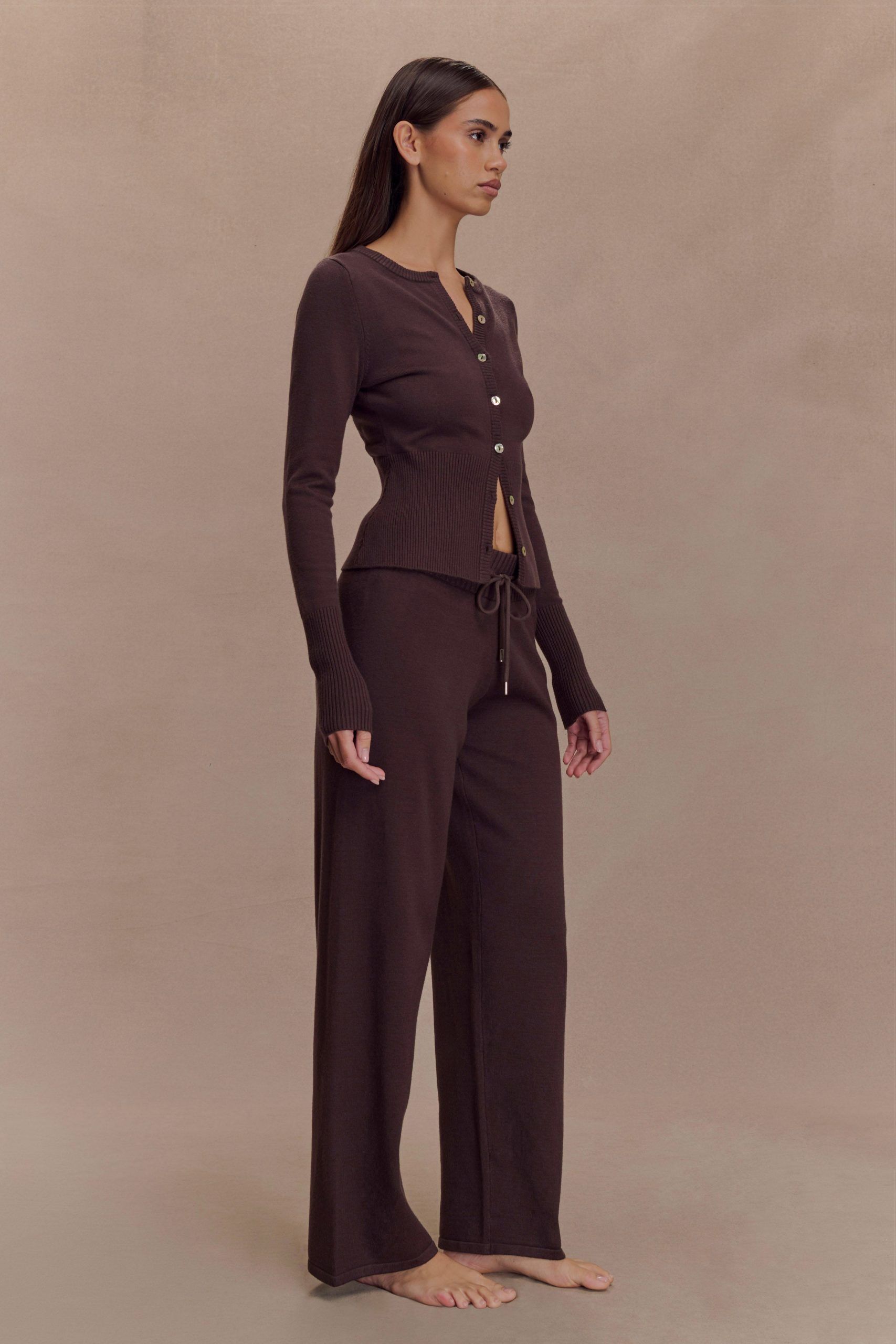 Reese Fitted Knit Cardigan - Dark Chocolate - Image 4