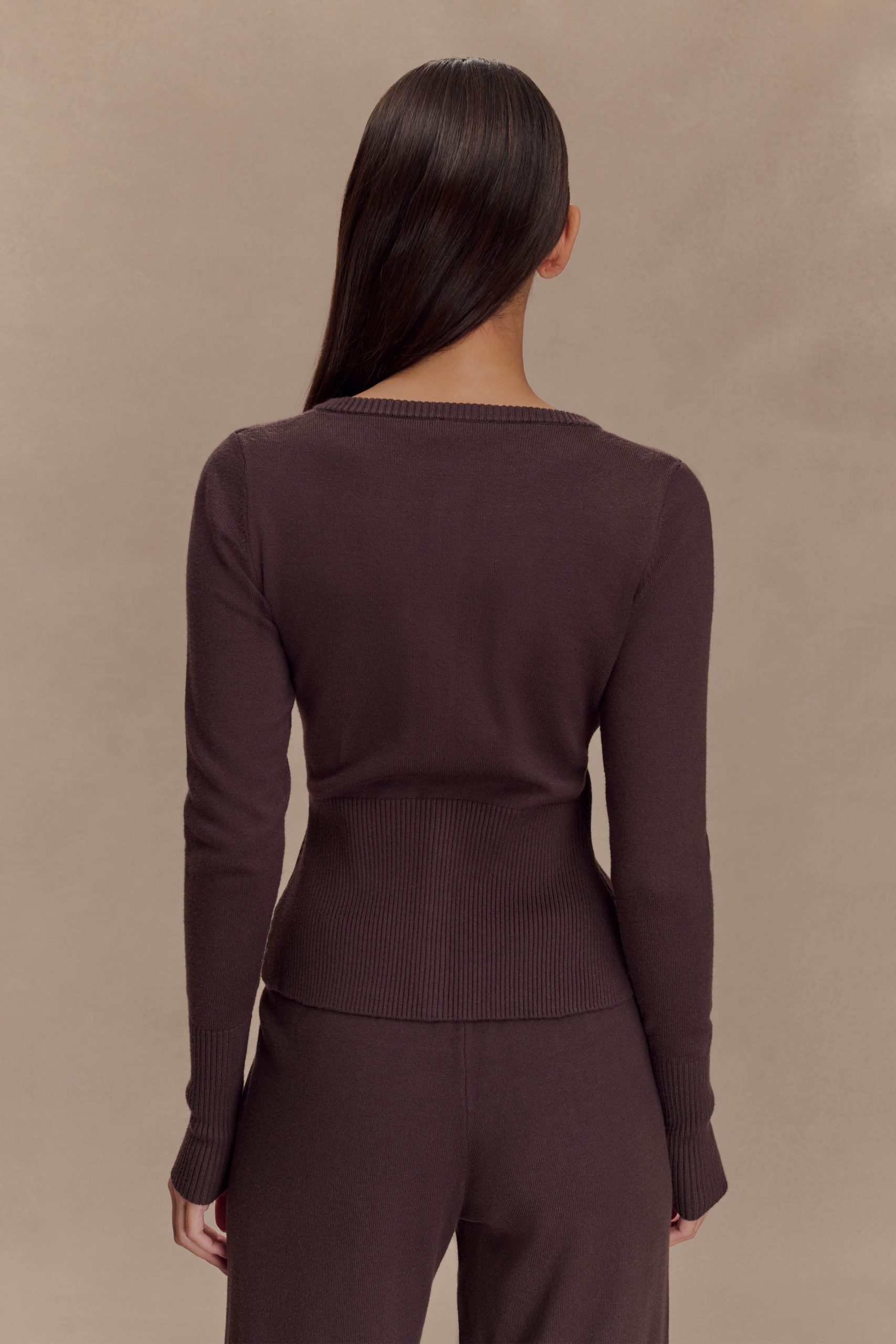 Reese Fitted Knit Cardigan - Dark Chocolate - Image 2