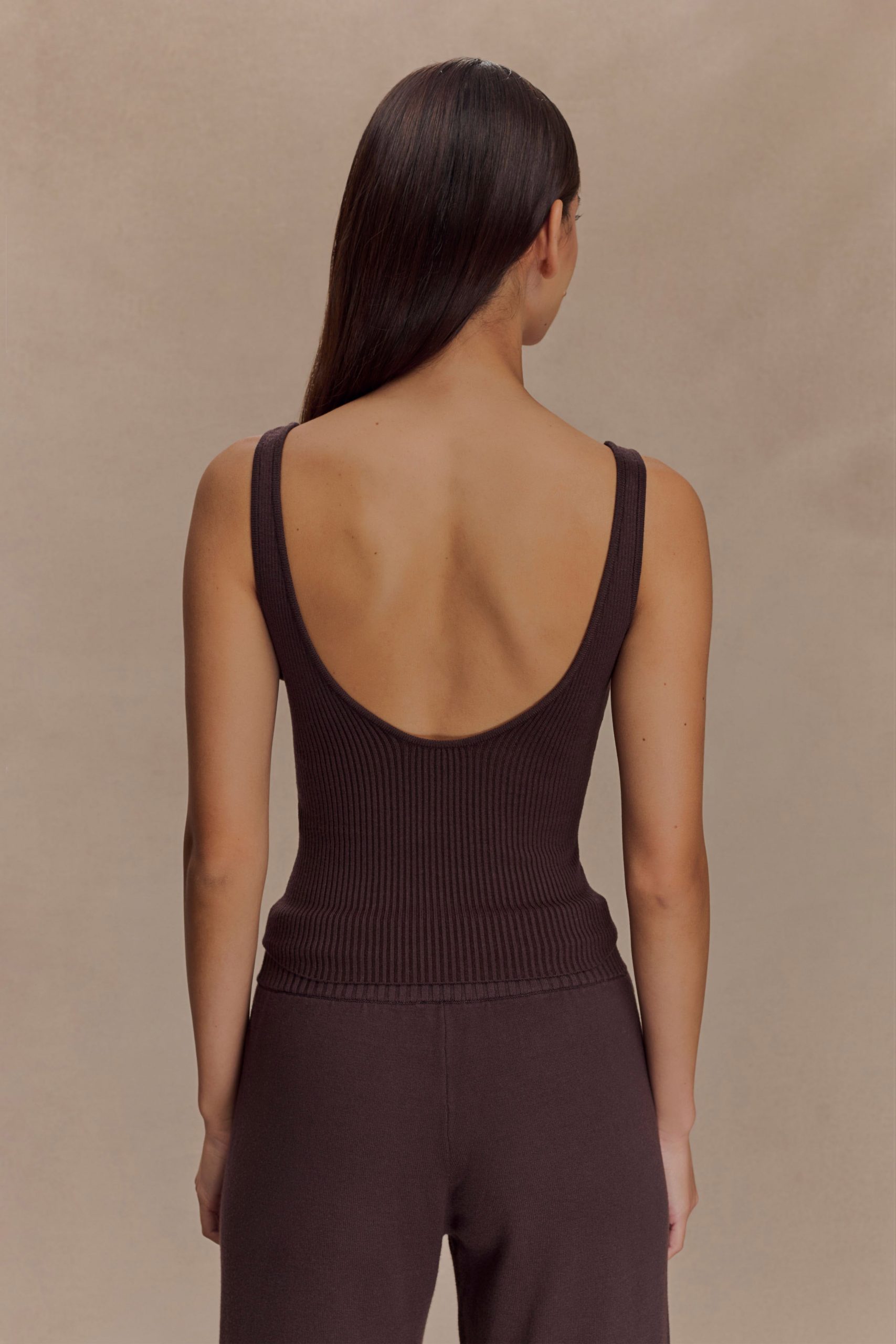 Natalya Ribbed Knit Cami Top - Dark Chocolate - Image 2