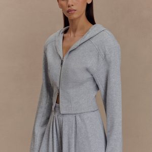 Quinn Zip Up Hoodie - Light Grey Marle