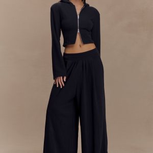 Aspen Gathered Wide Leg Jogger - Black